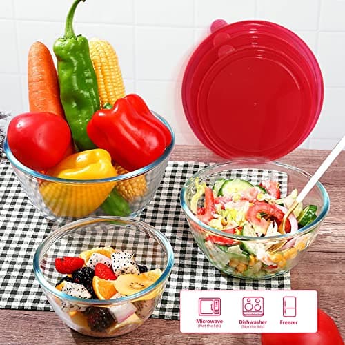 KOMUEE 4 Pack Glass Mixing Bowls Set with Lids (4.8QT, 2.9QT, 1.7QT, 0.8QT), Glass Nesting Bowls for Kitchen Baking, Cooking and Serving, Oven, Dishwasher, Freezer, and Microwave Safe 4