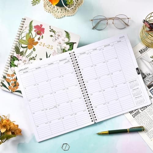 Simannie Planner 2024-2025 - Academic 2024-2025, Jul. 2024 Jun. 2025, 8'' x 10'', Weekly and Monthly with Printed Tabs, Flexible Cover Thick Paper + Twin-Wire Binding Floral, Orange, SE80XNHC45K13 8
