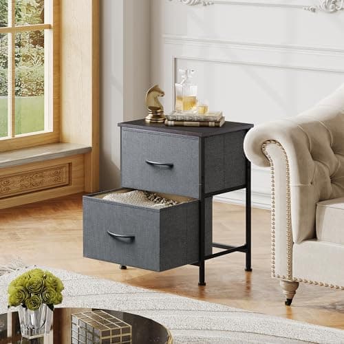 WLIVE Nightstand, 2 Drawer Dresser for Bedroom, Small Dresser with 2 Drawers, Bedside Furniture, Night Stand, End Table with Fabric Bins for Bedroom, Closet, Entryway, College Dorm, Dark Grey 5