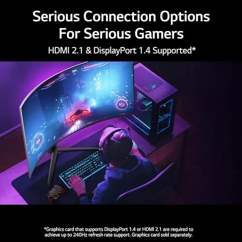 LG 45GR95QE-B Curved Ultragear Gaming Monitor 45-Inch (3440 x 1440) OLED Display, 240Hz Refresh Rate, 0.03ms GtG Response Time, NVIDIA G-SYNC Compatible, Contrast Ratio 1.5M:1, Black 7