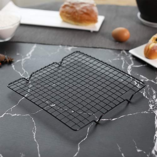 Lamoutor 2Pcs Metal Kitchen Baking Cooling Rack Square Wire Cooling Rack for Cake and Meat 10 x 11 inches (Black) 5