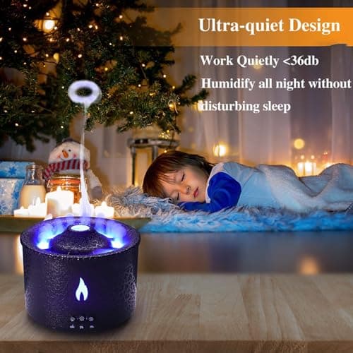 Volcano Humidifier, Large 300ML/10.56oz Capacity, Waterless Auto-Off and Timer, with Flame and Volcano Atomization Modes, Volcano Aromatherapy Diffuser for Bedroom, Office or Yoga (Double Color Lava) 6