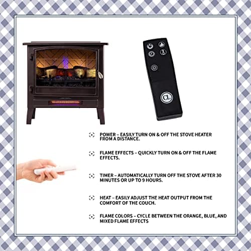 Country Living Infrared Freestanding Electric Fireplace Stove Heater in Bronze | Provides Supplemental Zone Heat with Remote, Multiple Flame Colors, Metal Design with Faux Wooden Logs 12