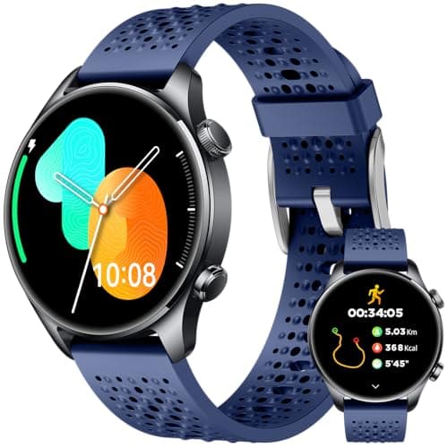 Zolovip Smartwatch for Men with GPS 1.43" AMOLED Display, 3ATM Waterproof Health Watch Heart Rate/Sleep Monitor, 100+ Sport Modes Meditation/Fitness Tracker Watch Compatible with iOS Android, Blue
