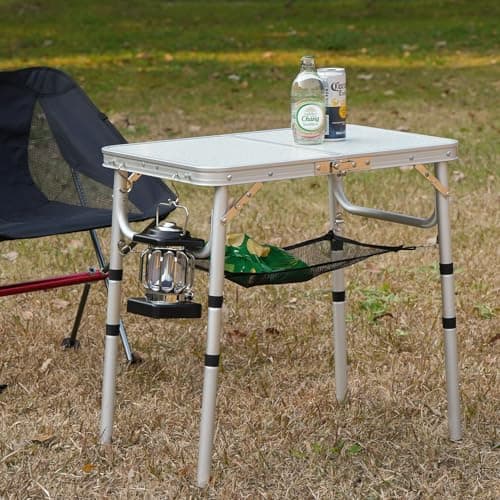 pollilar Small Camping Table 2Ft Folding Table 3 Adjustable Height Portable Lightweight Table Aluminum Fold Up Dining Table for Picnic,Beach BBQ,Cooking, Bed Working Outdoor & Indoor 9