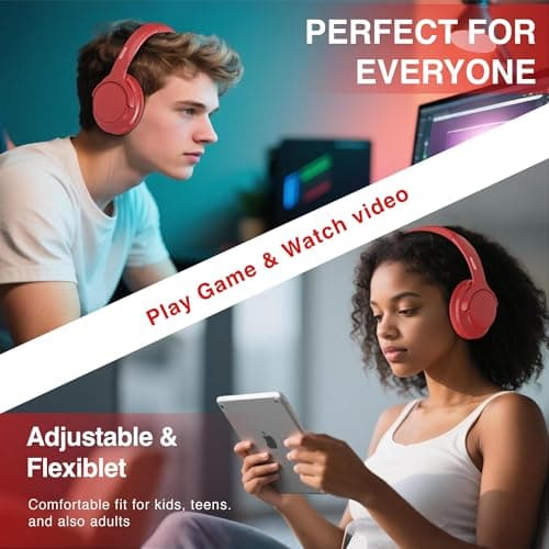 MIDOLA Bluetooth Headphones Over Ear 68H Playtime 6 EQ Wireless Headset with Microphone HiFi Stereo Foldable Lightweight Deep Bass for Travel Home Office Cellphone Red 7