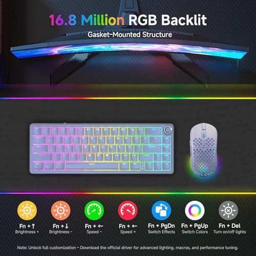 TMKB T68E 60% Wired Gaming Mechanical Keyboard, RGB Backlit Hot-Swappable Gasket Mount, Creamy Keyboard with Pre-Lubed Blueberry Switch, White 6