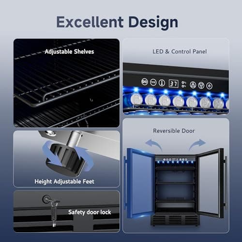 ICEVIVAL 24 Inch Beverage Refrigerator, 180 Cans Beverage Refrigerator with Glass Door, LED Light, Under Counter Refrigerator for Soda, Water, Wine, Drink Fridge for Home, Bar or Office 5