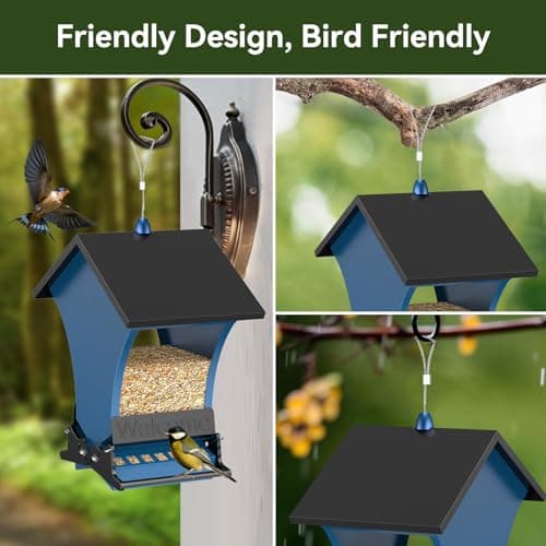 Wildpark Squirrel Proof Bird Feeders for Outdoors, 5LB Metal Hanging Feeders, Large Wild Feeders for Cardinals, Chickadees, Durable Backyard Feeders -One in Blue 6