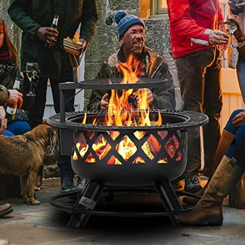BALI OUTDOORS Fire Pit with Poker, 32 inch Outdoor Fire Pit Patio, Wood Burning Firepits for Outside with Grill 6