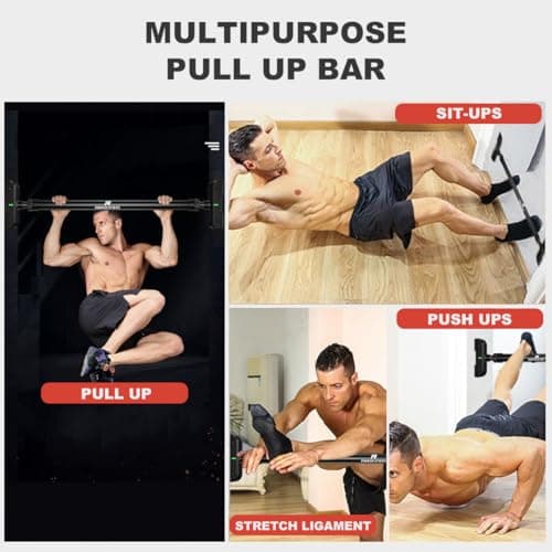 RHINOSPORT Door Pull Up Bar Doorway No-Screw from 69-92 cm (27.1in-36.2in) Workout Equipment for Home Gym Upper Body Workout Non-slip 2x EXTRA Foam Padding for Ultimate Door Frame Protection 6