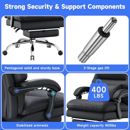 Big and Tall Office Desk Chair - Ergonomic 400LBS PU Leather Computer Chair with Foot Rest and Lumbar Pillow 7
