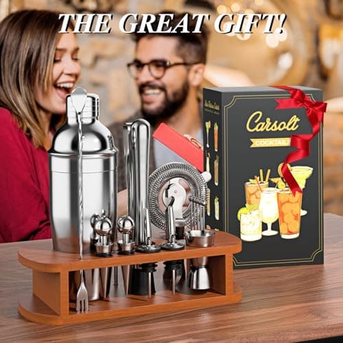 Cocktail Shaker Set with Stand - 25pcs Mixology Bartender Kit 25oz Professional Bar Tools Set Bar Accessories for Drink Mixing, Bartender Gifts for Home Bar, Parties 7