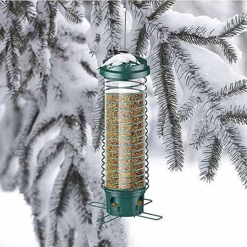 LCSEVEN Bird Feeder for Outdoors Squirrel Proof Bird Feeders for Outside Hanging, Metal Wild Bird Seed Feeders for Bluebird, Cardinal, Finch, Sparrow, Blue Jay, 4 Ports, Chew-Proof, Weather-Resistant 8