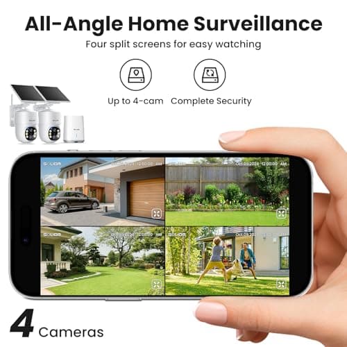 SOLIOM- 5MP Security Cameras Wireless Outdoor, No Subscription & Solar Powered,2-Cam Pack Home Security Camera with 360° Auto Human Motion Tracking, 3K Color Night Vision,5G & 2.4G Router Compatible 6