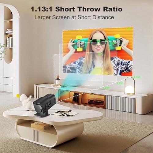 Mini Projector, HY320 Portable Projector, Support 4K 1080P with Dual-Band WIFI6 5G Wireless 5.0 Bluetooth Android 11, 180° Rotatable, Auto Keystone Correction, 40"-130" Screen Video Projector 4