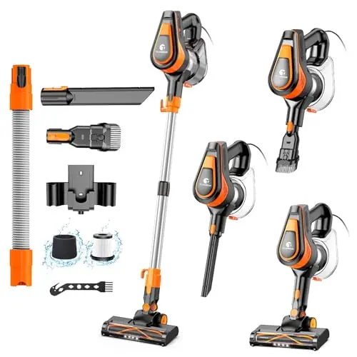 TC-JUNESUN 23Ft Corded Vacuum Cleaner, 600W Powerful Self-Standing Stick Vacuum for Home with 20Kpa Suction, 2 Speeds Lightweight Household Vacuum Cleaner for Carpet,Hardwood Floors and Pet Hair