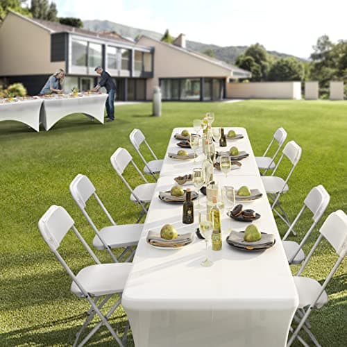 Bonnlo Folding Chairs Set of 10, White Plastic Chair Sturdy Seat with Metal Frame, Perfect for Party, Event, Wedding, Birthday, Office, Outside Entertaining 9