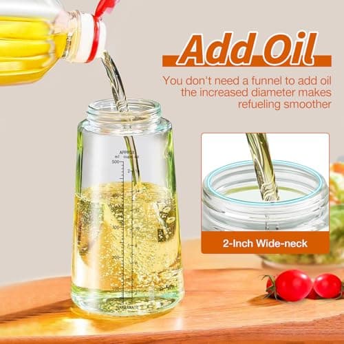 YARRAMATE Large Capacity 2 in 1 Oil Sprayer for Cooking with Measuring, 18oz/550ml Olive Oil Dispenser for Kitchen, Food-grade Oil Spritzer Bottle for Air Fryer, Salad BBQ (Black) 6
