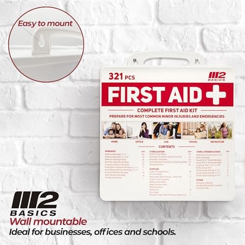 M2 BASICS Premium 321 Piece First Aid Kit, All Purpose Kit with Hard Case for Home, Car, Business, School, Office & Vehicle 9