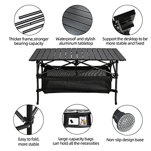 WUROMISE Lightweight Aluminum Folding Camping Table (37.13” x 21.57” x 19.69”), Portable Roll-Up Design for Outdoor, Camping, Beach, BBQ, Patio, and Picnic, Durable & Waterproof with Carrying Bag 7