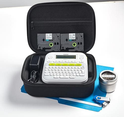 Brother PT-D210SV Monochrome Label Maker Bonus Bundle Comes with a Protective Carrying case, an Adapter, and Two Sample Genuine TZe Label Tapes for Added Value. 4