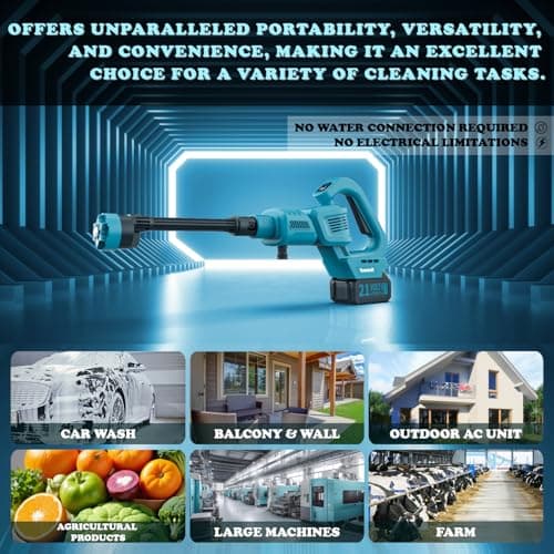 Cordless Pressure Washer, 970PSI Portable Pressure Washer Compatible with Makita Battery, 3 Speed Adjustment LCD Touch Screen, Portable Power Washer with 5.0Ah Battery for Car/Floor/Patio 5