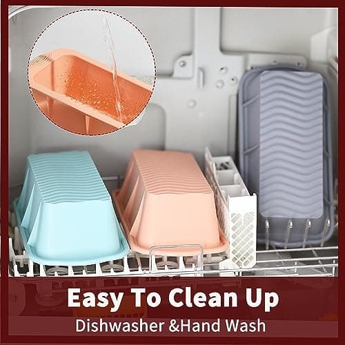 MONGSEW 3PCS Silicone Bread Loaf Pan, Non-Stick Bread Pans for Baking, Easy Release Loaf Pan, Great for Homemade Bread, Cakes, Brownies, Dishwasher Safe (3 Colors, Nesting Design) 7