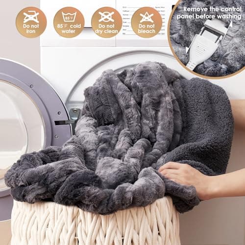 EHEYCIGA Electric Heated Blanket Throw Faux Fur, 10 Hours Auto Shut Off 9 Heating Levels Heating Blanket Throw, Soft Warm Heated Blanket Fast Heating, Faux Fur & Sherpa 8
