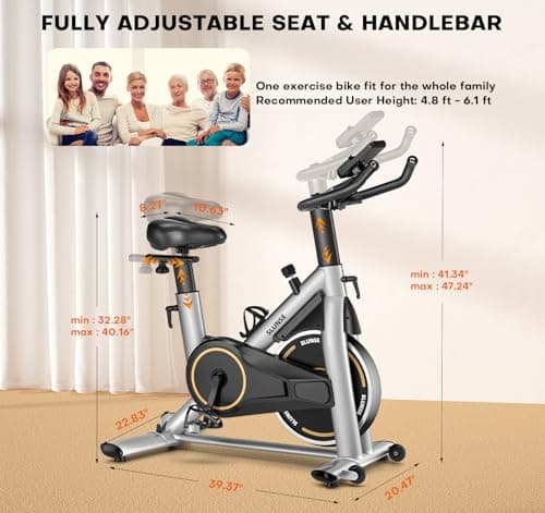 Exercise Bike, Magnetic Resistance Stationary Bikes for Home with App Compatible, Silent Indoor Cycling Bike with 350lbs Weight Capacity Comfortable Seat, Digital Monitor & Phone Mount, Silver 7