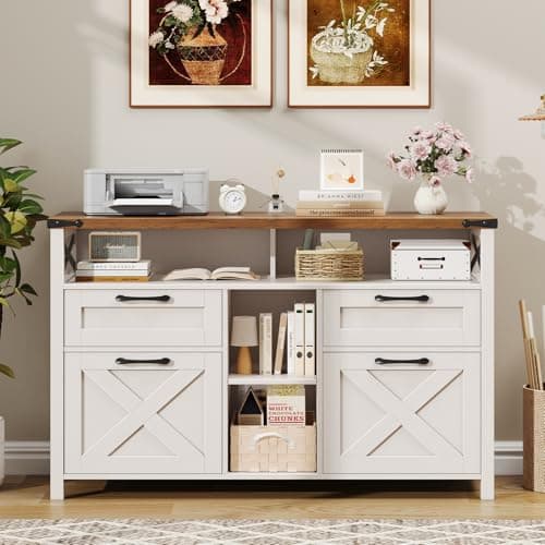 Halitaa Filing Organization Storage Cabinets 4 Drawer with Adjustable Shelf, Lateral Filing Cabinet with Open Storage Shelf for Home Office, Farmhouse File Cabinets for Hanging Files Letter/A4.White 6