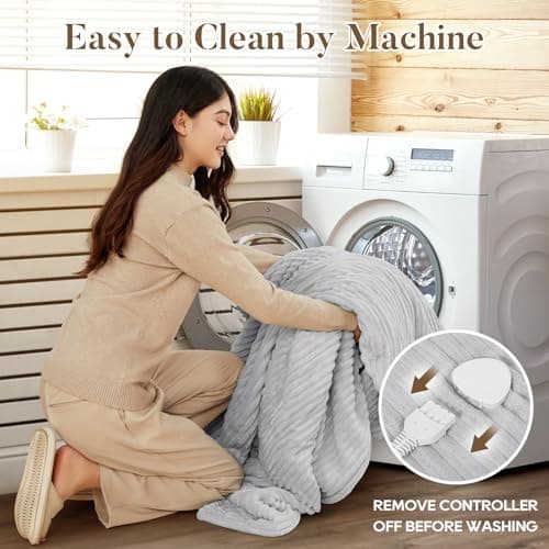 Electric Heated Blanket Queen Size, Fast Heating Soft Flannel Heated Blanket 84x90 inch with 8H Timer, 6 Heating Levels, Machine Washable, ETL & FCC Certified (Grey) 5