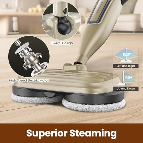 DEVOAC VM6 Scrubbing Steam Mop with Rotating Mop Pads, 10 in 1 Steam Mop, Lightweight Spin Mop & 3 Steam Modes for Hard Floor Laminate Marble Floors (Khaki) 8