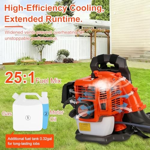 Backpack Gas Powered Leaf Blower, 52CC 550CFM 3HP 2 Stroke Grass Lawn Blower Air Cooling Gasoline Backpack Grass Blower with Air-Cooled, Snow Blower for Outdoor 5