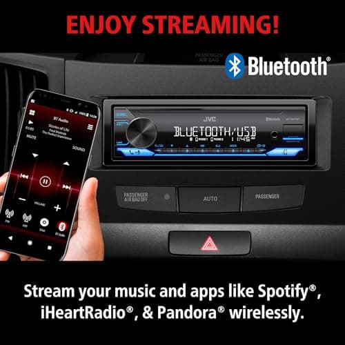 JVC KD-SX27BT Car Stereo with Bluetooth, 100W Digital Media Receiver, 1.5A USB to Charge Devices, Single DIN Head Unit, AM/FM, Aux-in, JVC Remote App 5