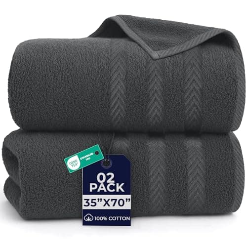 DAN RIVER 2 Pack Luxury Bath Sheets 35x70, 600 GSM, Soft & Quick Dry 100% Ring Spun Cotton Towels Ideal for Hotels, Spas, Gyms & Salons Extra Large, Gray