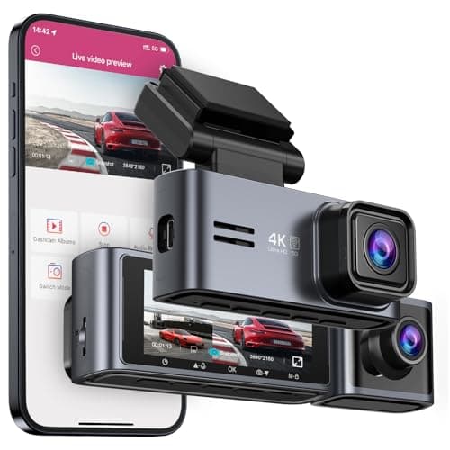 OMBAR Dash Cam Front and Inside, 5G WiFi GPS Dash Cam 4K+1080P Included 64GB Card with 3.18" LCD Screen, Dash Camera for Cars 24/7 Recording, Dash Camera with IR Night Vision, WDR, G-Sensor, App