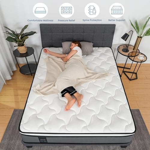 PAMYO Queen Mattress, 12 Inch Pillow Top Hybrid Mattress in a Box Medium Firm Fiberglass-Free, Soft Breathable Pressure Relief Memory Foam Pocket Innerspring Bed, CertiPUR-US Certified 5