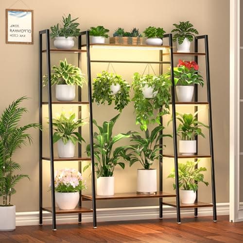 BACEKOLL Plant Stand Indoor with Grow Lights, 6 Tiered Metal Plant Shelf, 55" Large Plant Stand for Indoor Plants Multiple, Corner Plant Holder Display Shelf, Tall Plant Rack for Living Room, Patio