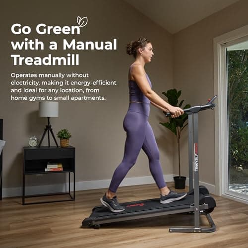 Sunny Health & Fitness Smart Manual Walking Treadmill, 300 LB Weight Capacity, Non-Electric, Fixed Incline, Compact & Foldable, Digital Monitor, Bluetooth Connection with SunnyFit App - SF-T1407SMART 2
