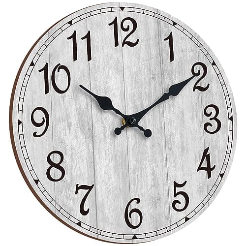 HYLANDA Wall Clock 14 Inch, Gray Wall Clocks Battery Operated Silent Non Ticking, Vintage Rustic Wooden Clocks Decorative for Kitchen Bathroom, Living Room, Bedrooms, Dining Room, Office (14") 9