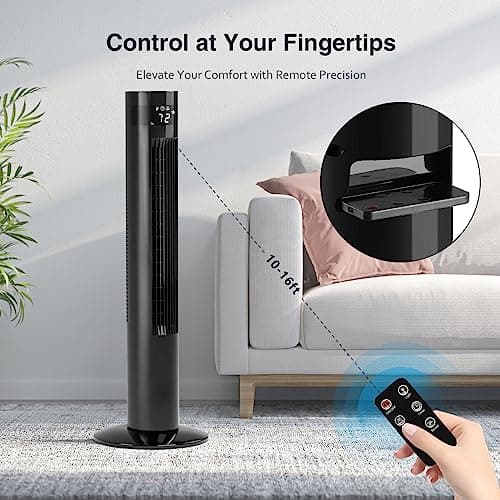 R.W.FLAME Tower Fan, Oscillation fan with Remote Control, Standing fan for office, 3 Wind Modes,Time Settings, Portable Bladeless Floor Fans for Home with Children/Pets/Elders(36", Black) 7