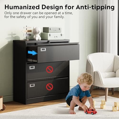 DEVAISE 3 Drawer Metal File Cabinet, Wide Lateral Filing Cabinet with Lock for Home Office Organization Hanging Files Letter/Legal/F4/A4 Size (Black, Assembly Required) 6