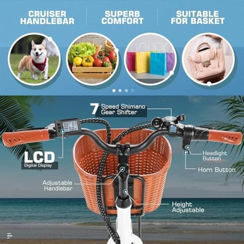 ANCHEER 26'' Electric Bike for Adults, Peak 750W Low Frame Electric City Bike with 48V/374Wh Battery, Up to 50Miles Step Through Commuter Ebike/Electric Bicycle with Basket, LCD Display 6