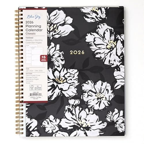 Blue Sky 2026 Weekly and Monthly Planner Calendar, January 2026 - December 2026, 8.5" x 11", Clear Pocket Cover, Laminated Tabs, Durable Twin Wire Binding, Storage Pocket, Baccara Dark