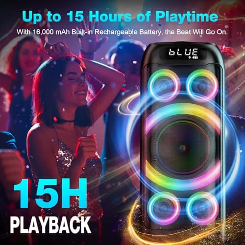 BOHINI Bluetooth Speaker, 160W Peak Powerful Loud Stereo Sound Deep Bass Wireless Boombox Portable Large Party Speakers with Subwoofer TWS Pairing Dynamic LED Light for Outdoor Camping Backyard Events 7