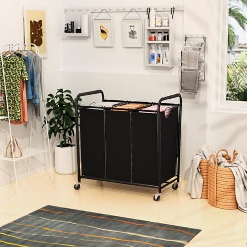 160L (42 Gal) Laundry Sorter 3 Section, Rolling Laundry Basket with Lockable Wheels and Lid, Laundry Hamper with 3 Separated Removable Bags Dirty Clothes Hamper for Laundry Room Organizer, Black 7