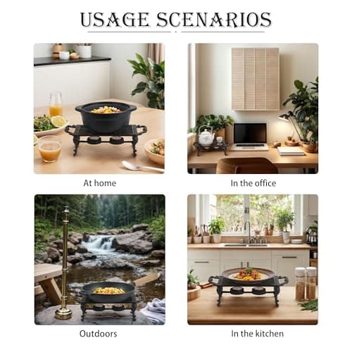 Linton Arts Cast Iron Teapot Warmer, Durable Tea Pot Warmer with 2 Tealight Holders for Tea, Coffee & Food Simmer Pot, Heavy-Duty Tea Warmer for Desk or Home, Includes Candle& Pinch Mitts 5