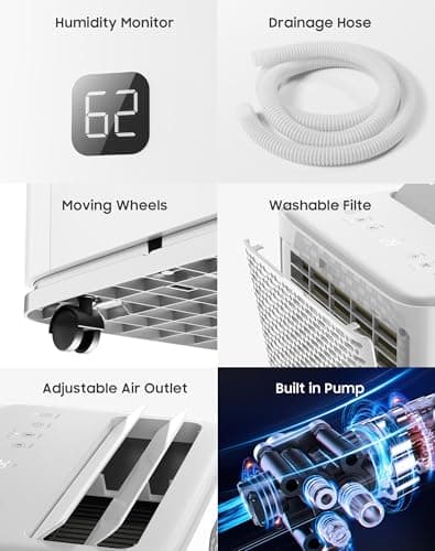 150 Pints Dehumidifier with Pump, 8000 Sq.Ft Dehumidifier for Basement with Drain Hose & 2.11 Gal Water Tank, Large Dehumidifiers for Large Room Warehouses Commercial and Home (150 pint) 5