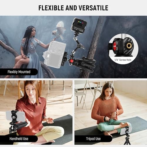 NEEWER Camera Tripod with Remote, Mini Flexible Vlog Phone Tripod Stand with Action Camera Mount Adapter, Hidden Phone Holder & Cold Shoe Compatible with iPhone Hero13 12 11 10 9, Max Load 4.4lb, TP34 5